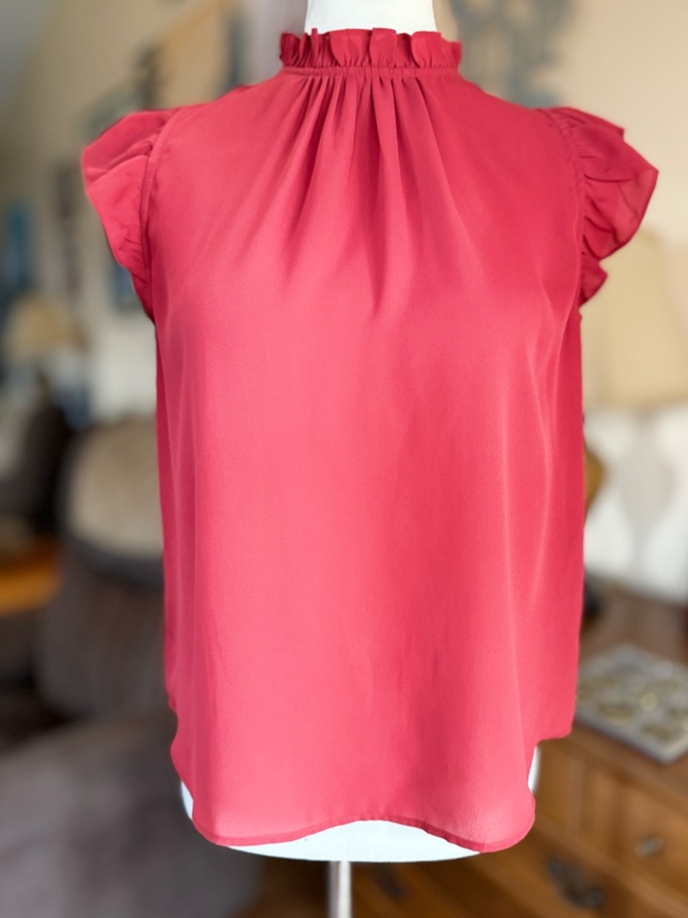 LOFT Coral Rust Ruffle Cap-Sleeve Blouse - Picture 2 of 8